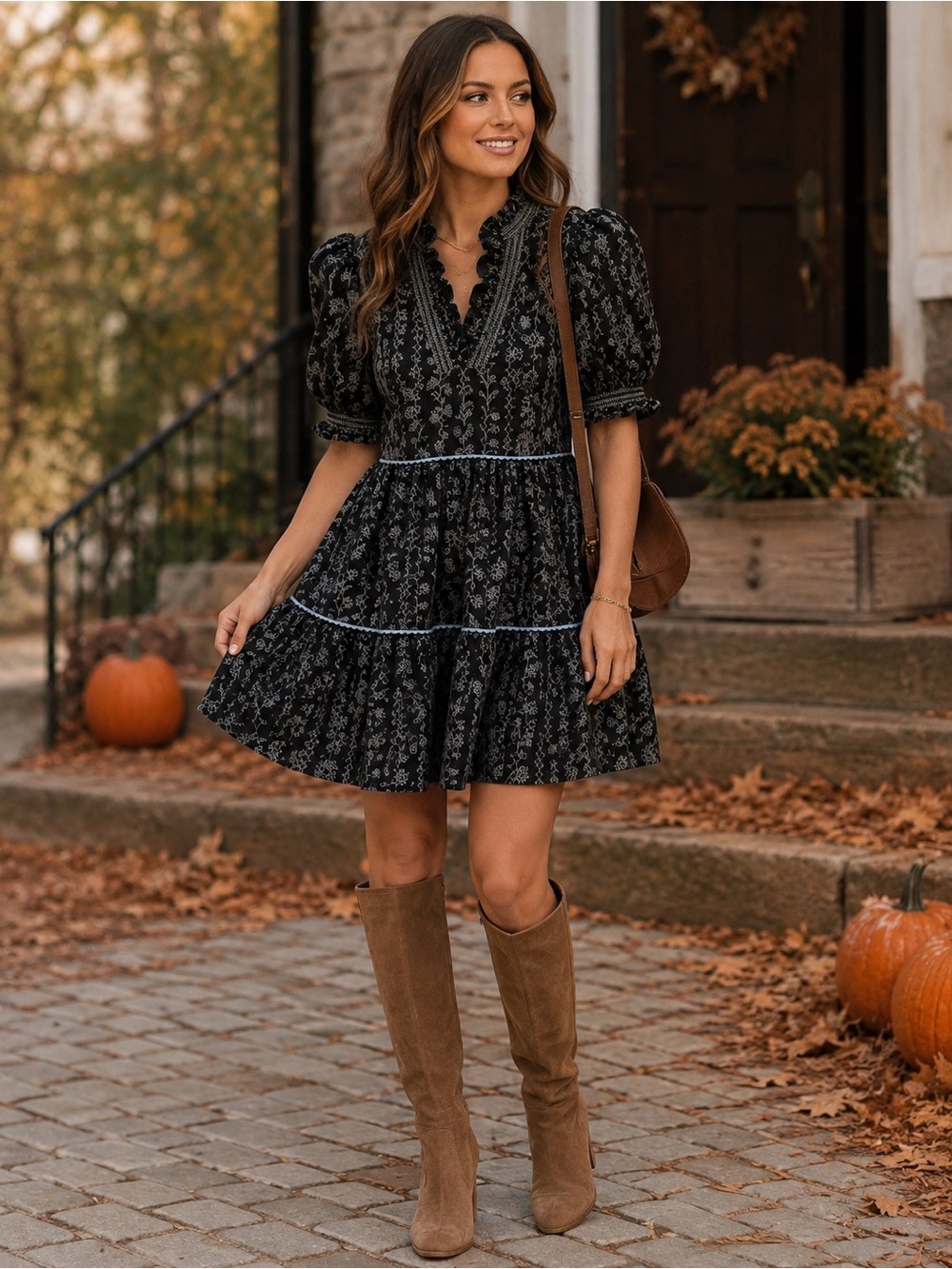 Entro Navy & Light Blue Floral Tiered Dress – Size Large